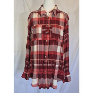 Anthropologie Pilcro Red White Plaid Hadley Button Down Shirt Top Small